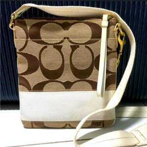Pre-loved Coach Khaki w/ white stripped crossbody
